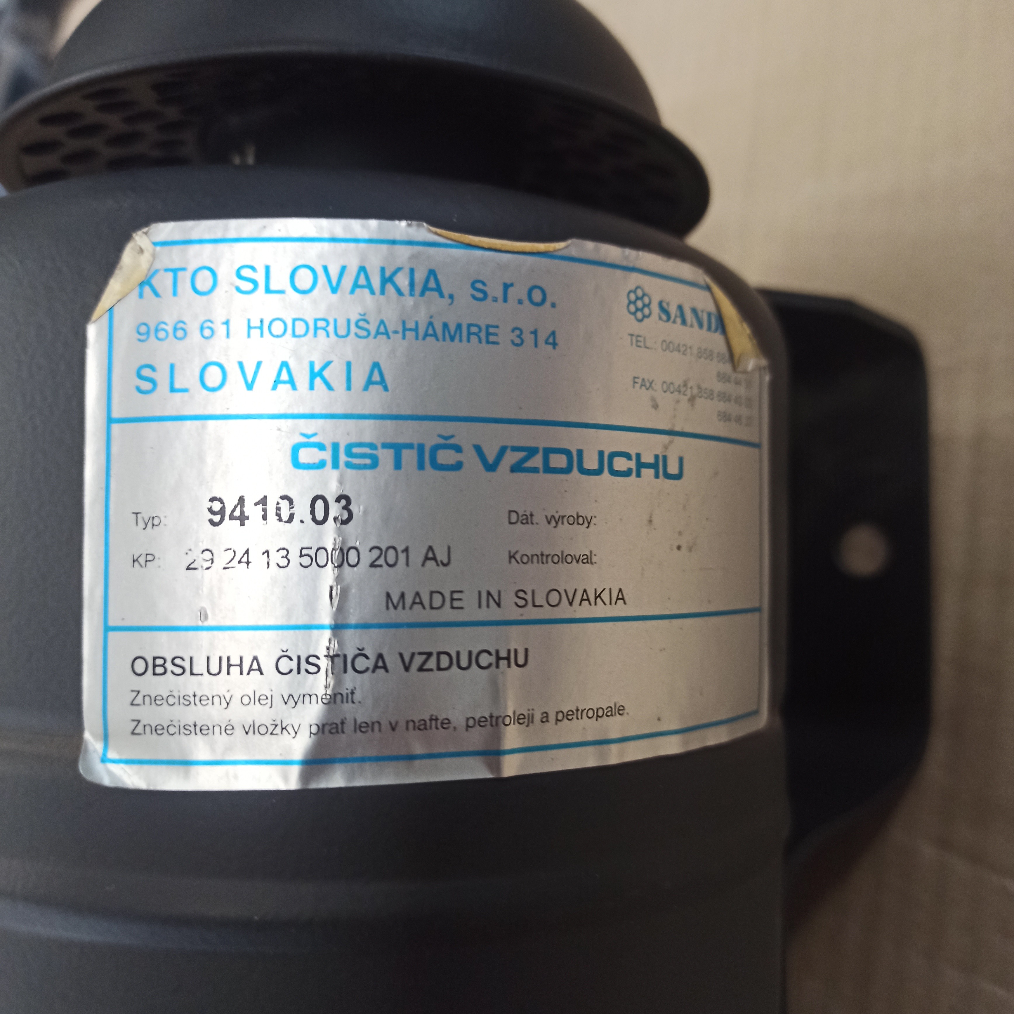 Čistič vzduchu olejový SANDRIK 9410.03