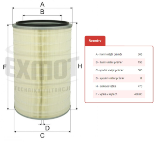 Filtr vzduchu V13, P13, WPO-305, WFP-40.12, AM 401  - LIAZ, T815