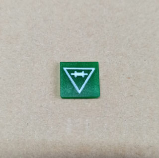 Symbol překlápěcího přepínače - 14x14mm - zelený - obrácený trojúhelník se symbolem uvnitř, typ B